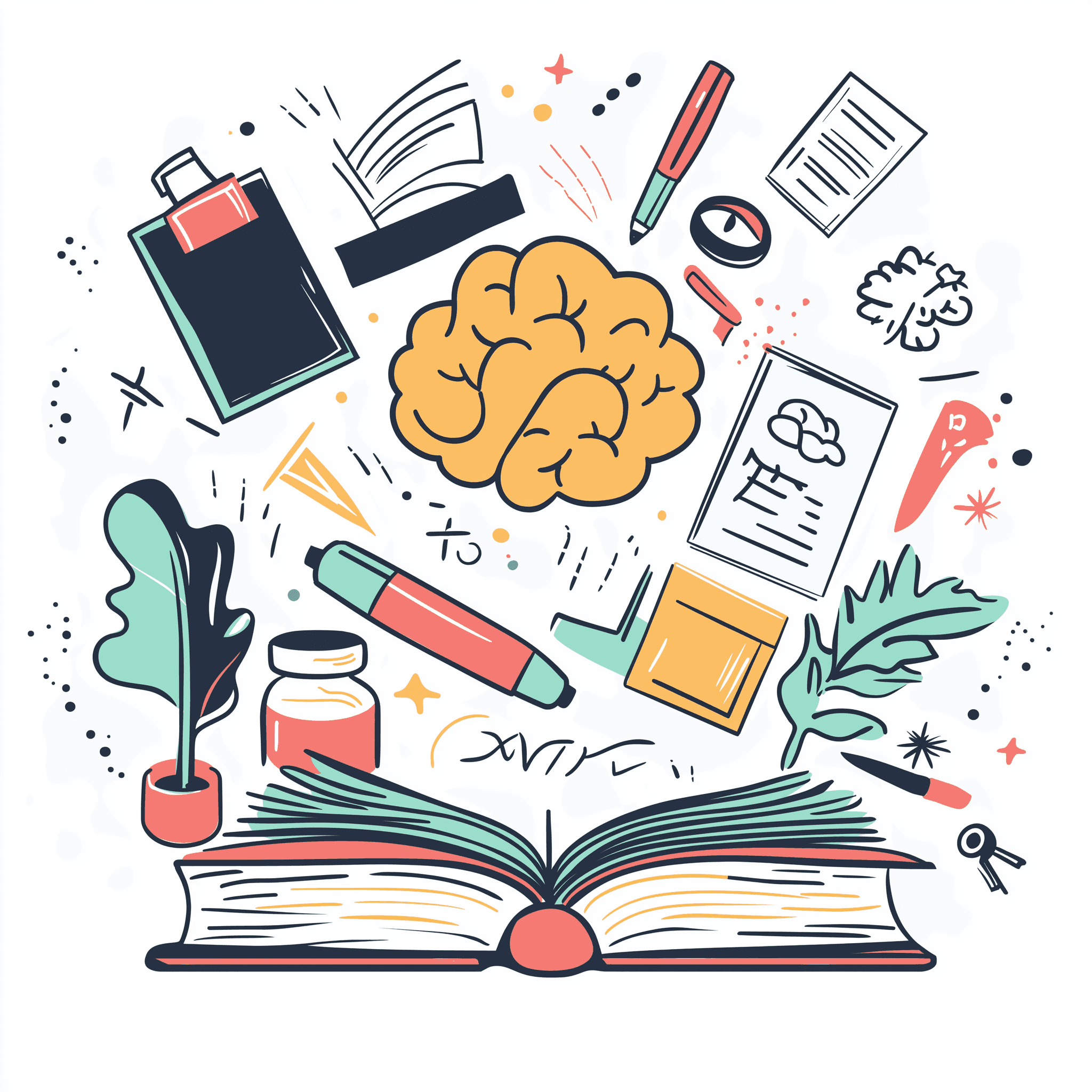 An image depicting a brain and other knowledge related imagery.