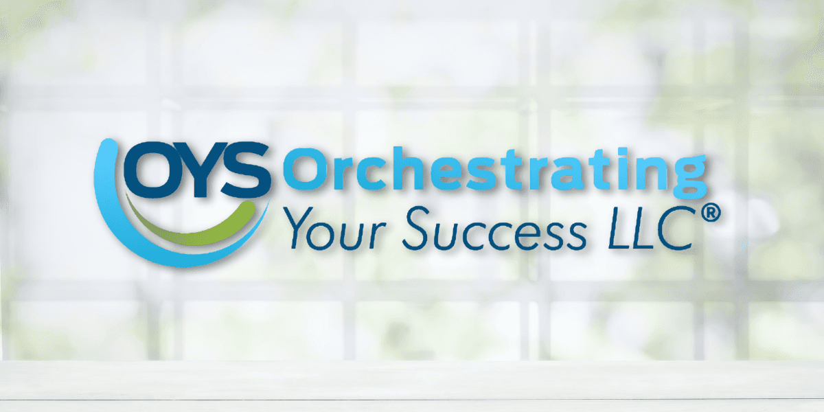 Logo of OYS Orchestrating Your Success LLC featuring stylized blue and green swooshes on a blurred pastel background, conveying a professional tone.