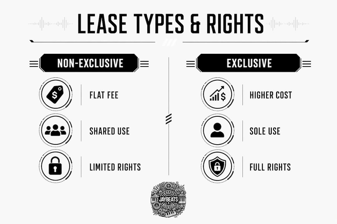 Infographic comparing non-exclusive and exclusive music leases