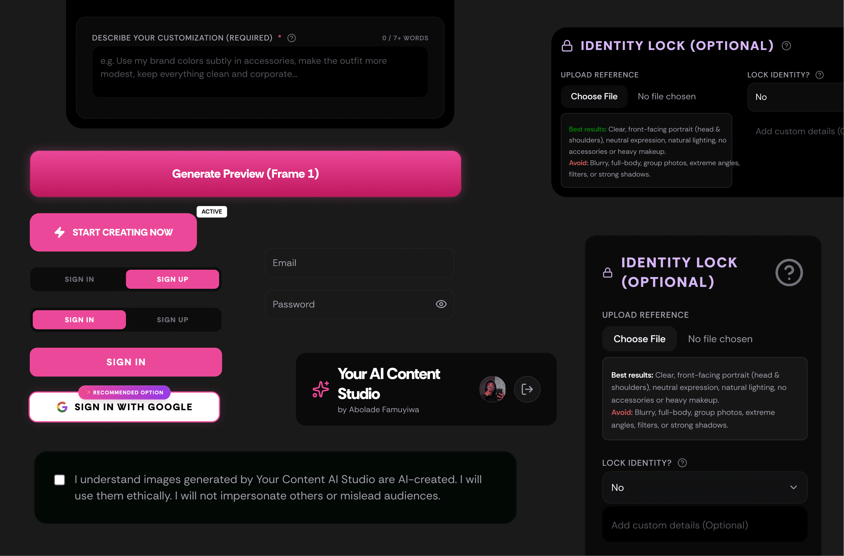 Mockups of Components