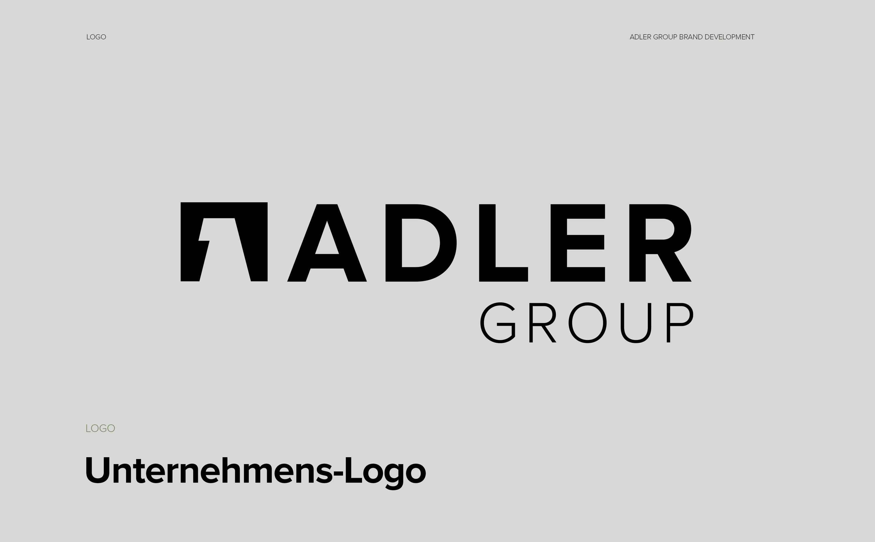 Logo Design und Markenauftritt für die Adler Group – modernes, reduziertes Corporate Design mit klarer Typografie.