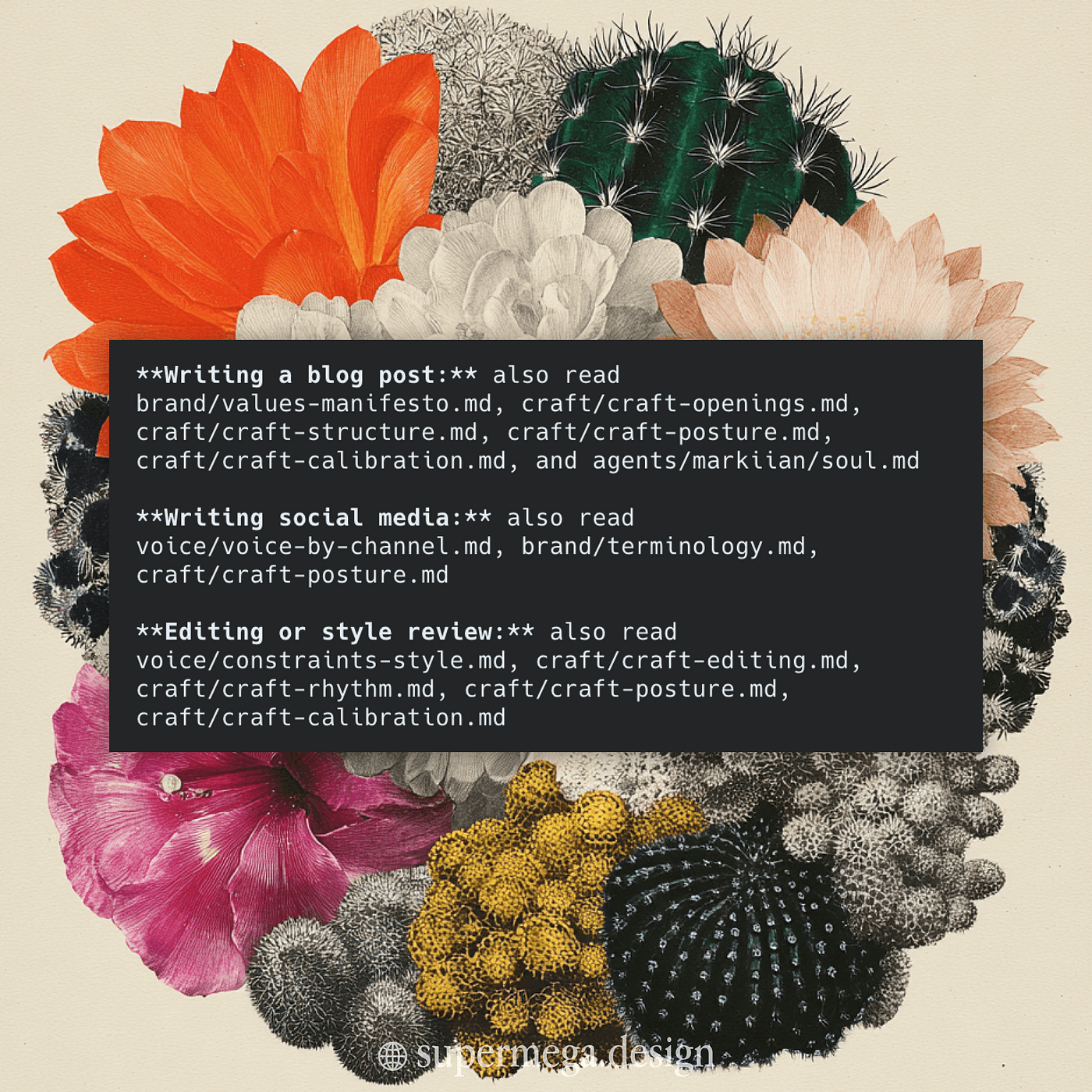 Brant content system with Claude Code from Supermega Design. Midjourney/Supermega Design illustration.