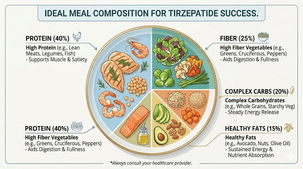 Ideal meal plate composition for maximum satiety on tirzepatide
