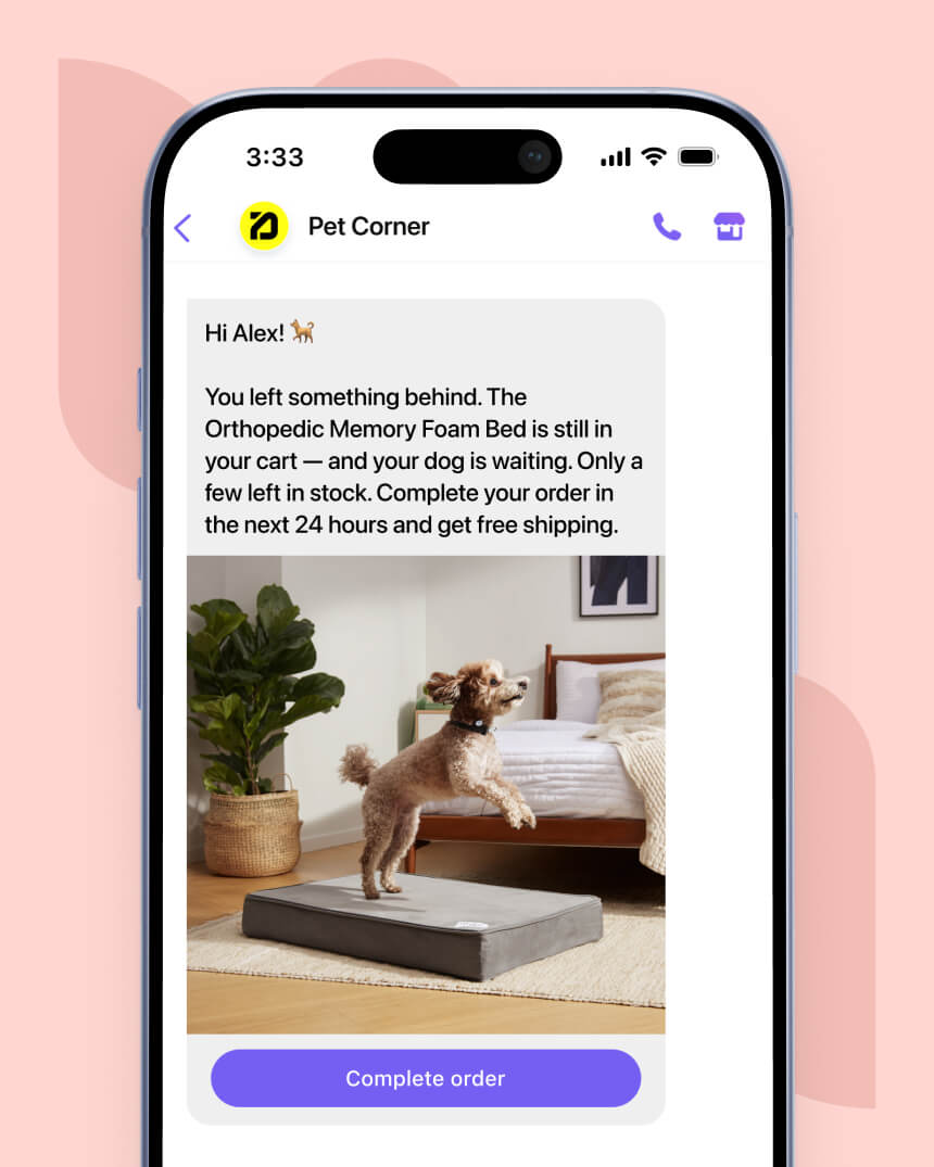 Viber messaging campaign showcasing a personalized message that aims to help a fashion e-commerce store recover abandoned carts.