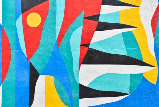 red blue and white abstract painting