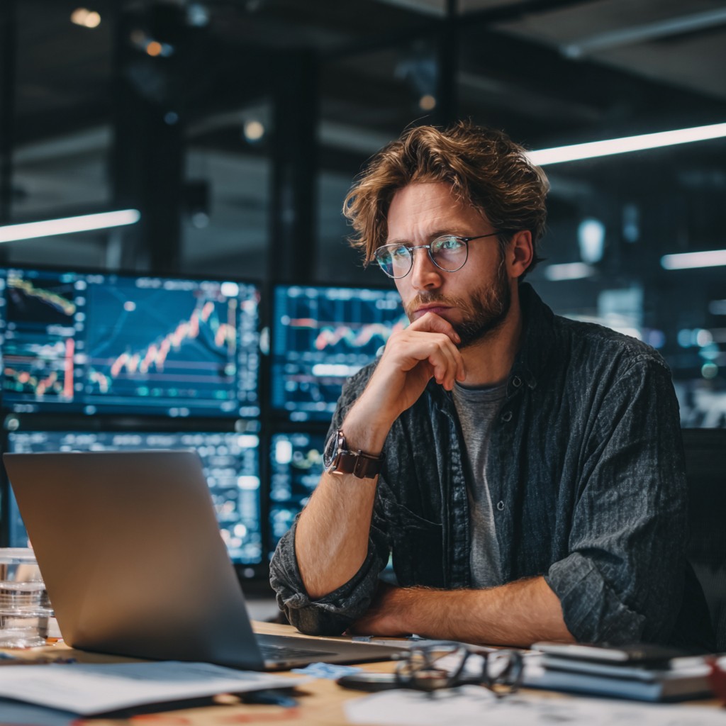 Man looking at graphs