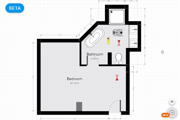 magic plan modern bathroom interior layout with walk in shower and vanity design
