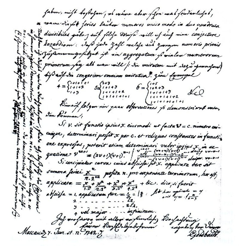 A letter from Goldbach to Euler