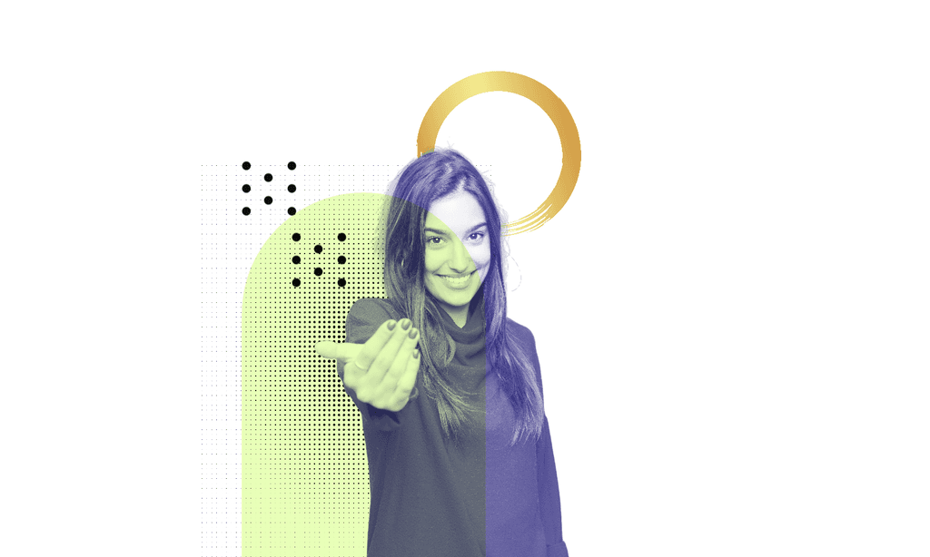 collage image of a person beckoning  