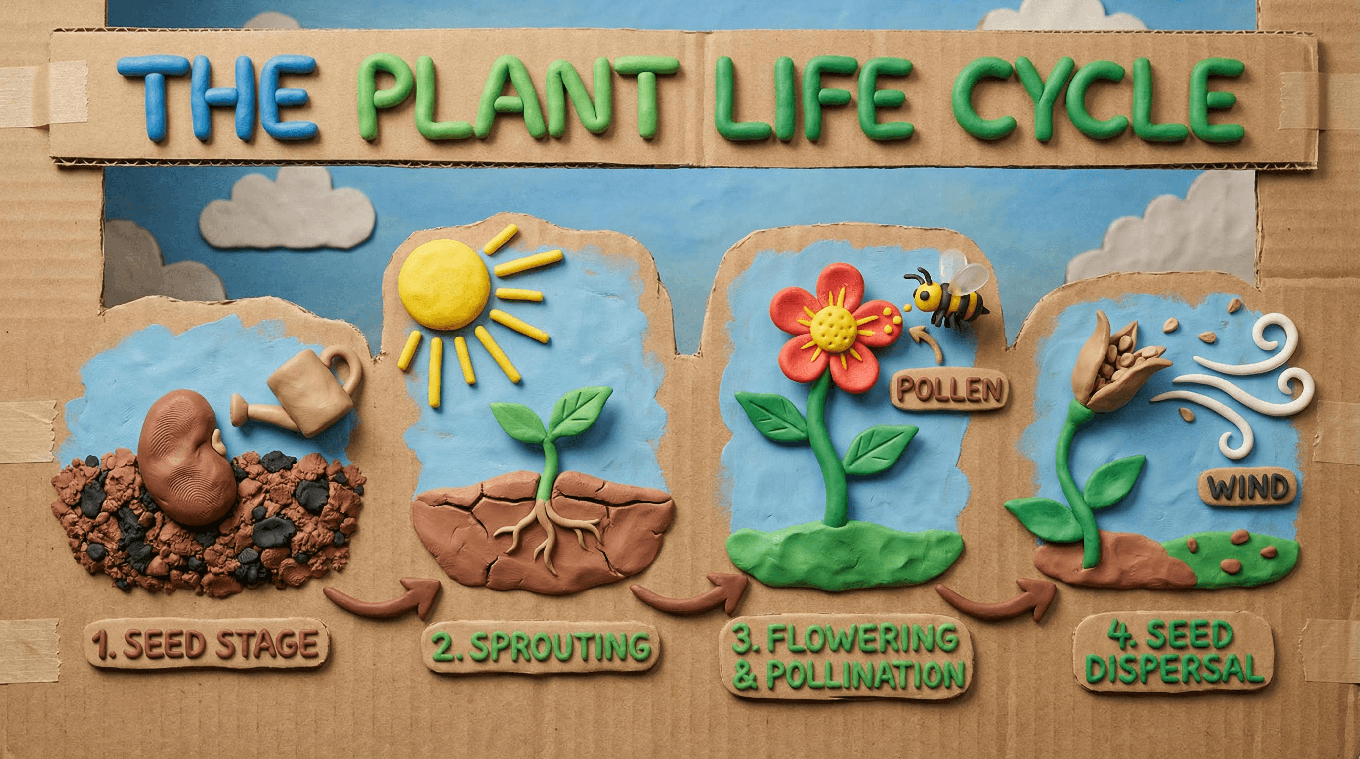 Whimsical claymation style infographic with hand-sculpted plasticine elements and realistic studio lighting.