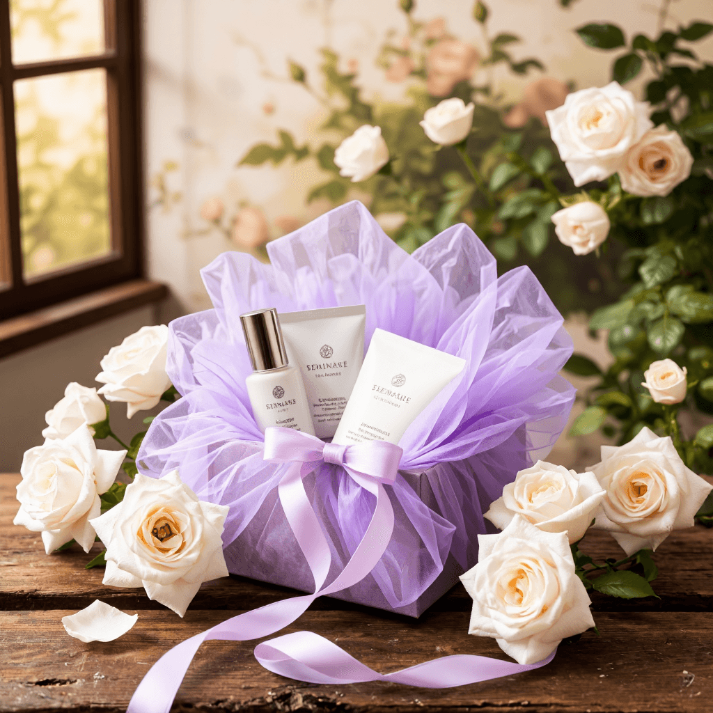 product photography of gift box with skincare products