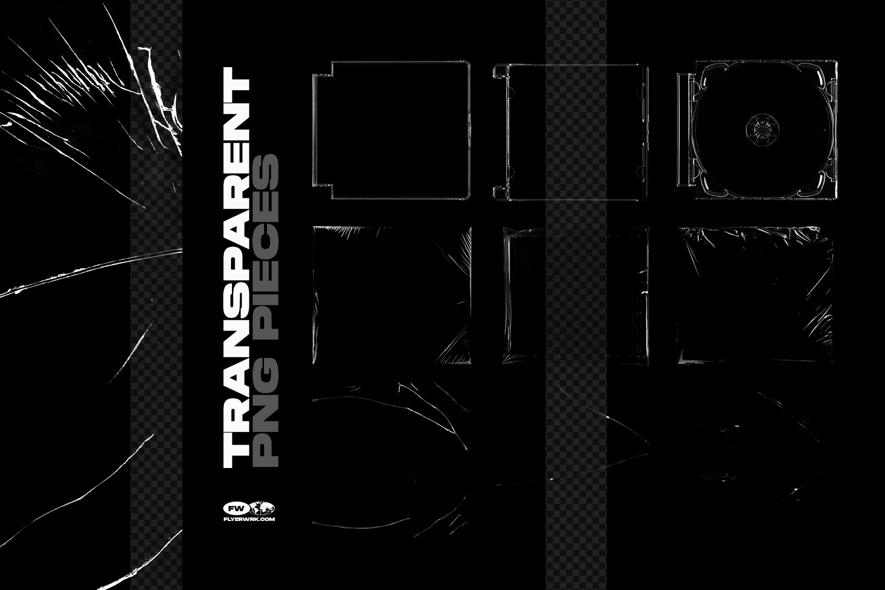 Modern CD jewel case mockup transparent case pieces and plastic overlays collection