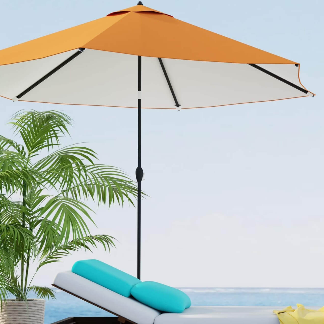 Beachside patio with chaise lounge