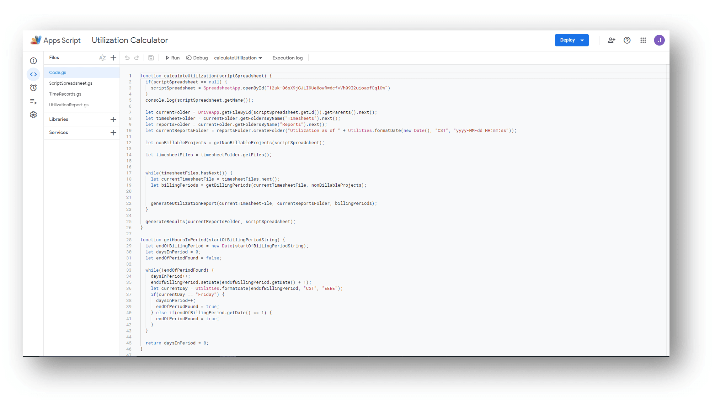 Apps Script Utilization Caclulator - Code.gs