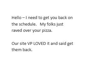 image of an email describing a happy customer