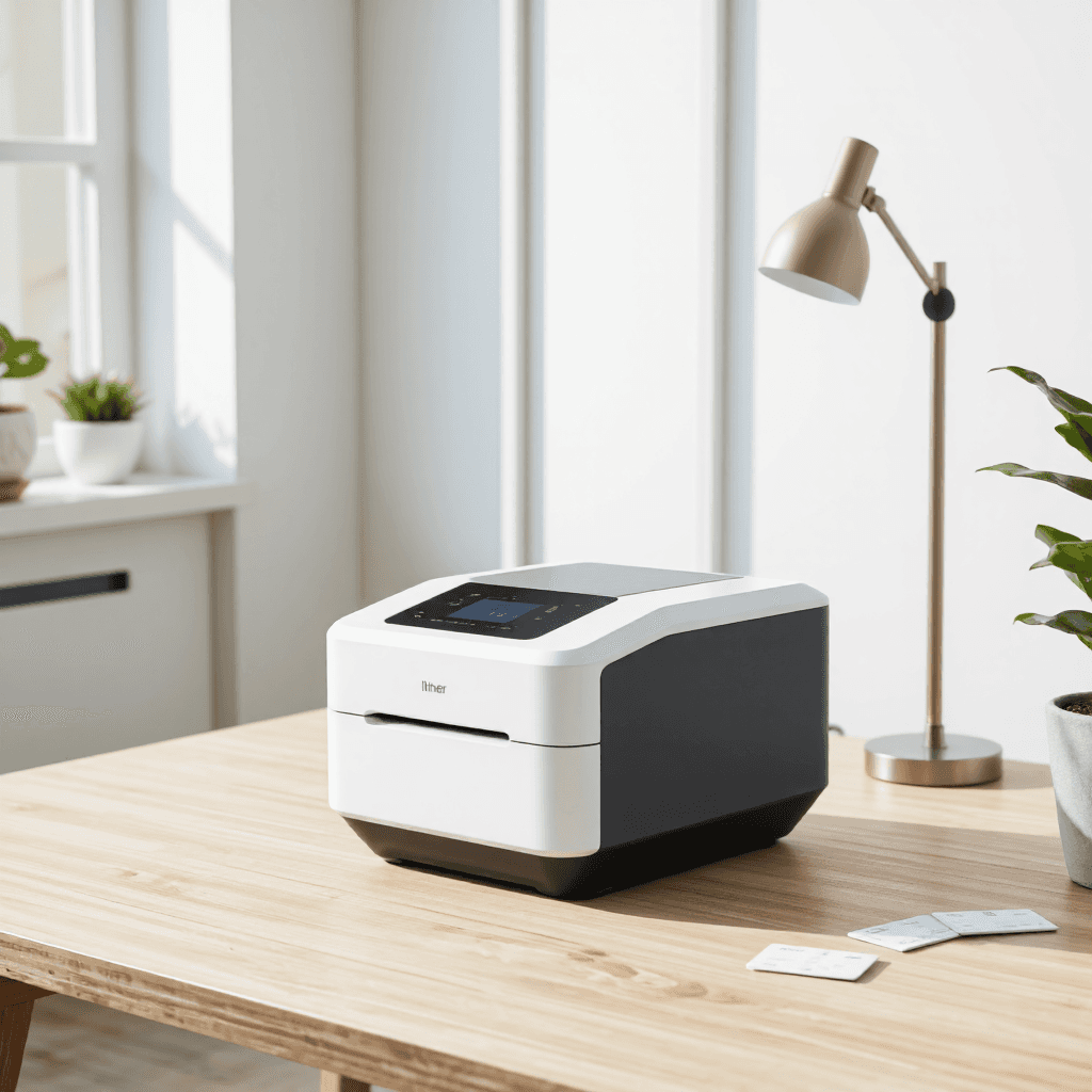 product photography of a compact printer for ID cards