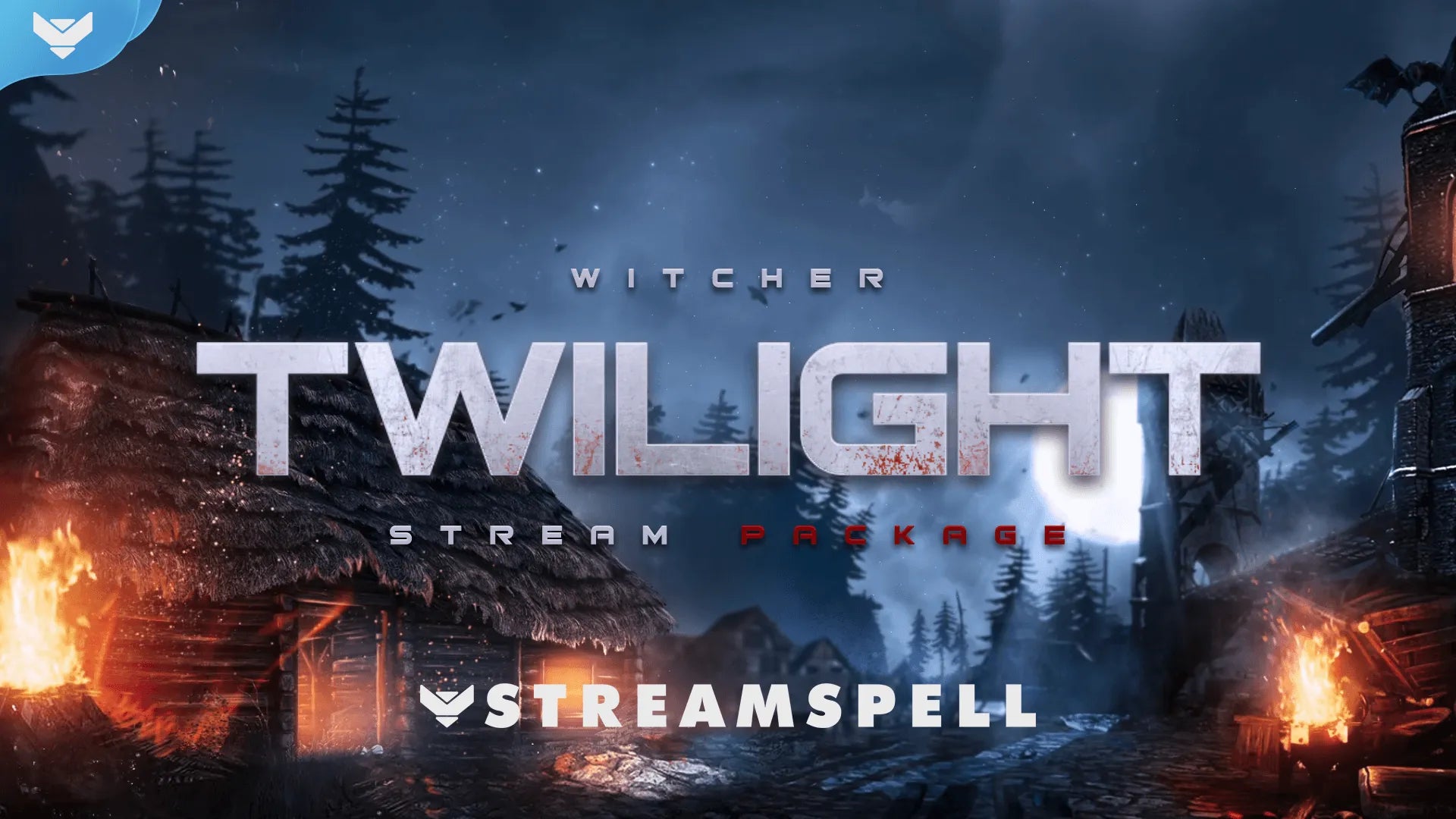 Witcher Twilight Stream Package cover showing a moonlit dark fantasy stream overlay with a dragon and flaming chains.