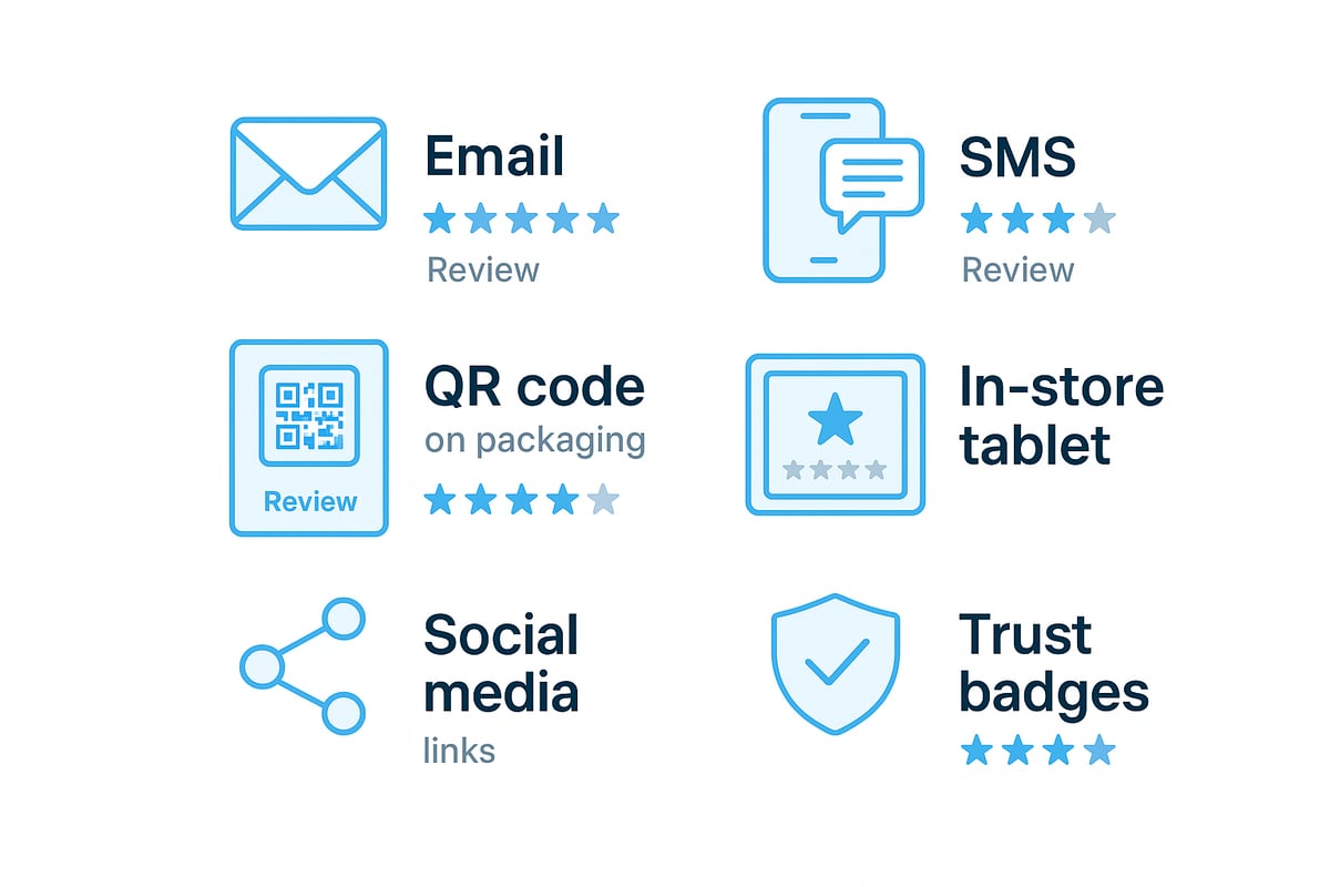 Review Collection Channels: Email, SMS, QR, Packaging & In-Store