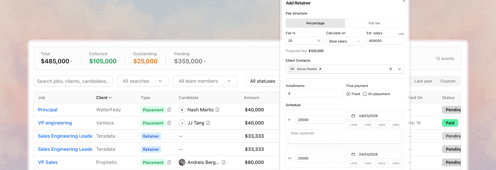 stardex ai feature | placements & fee tracking