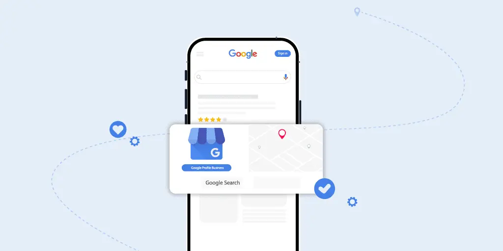 Illustration of Google Business Profile on smartphone showing search visibility