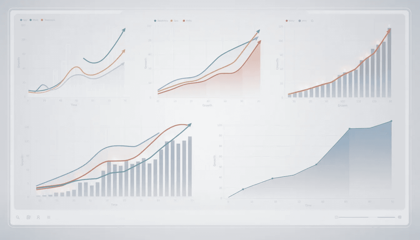 The image features various charts and graphs illustrating exponential growth over time, highlighting trends in financial markets. These visual representations could relate to the performance of the legendary Medallion Fund, known for its algorithmic trading strategies and outstanding returns in the hedge fund industry.