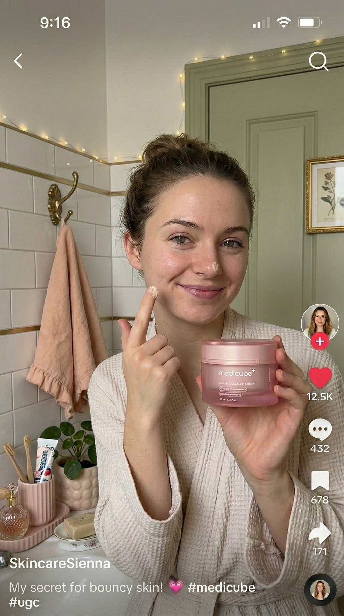 NB2 UGC: Medicube skincare TikTok screenshot - AI-generated beauty UGC with natural skin texture