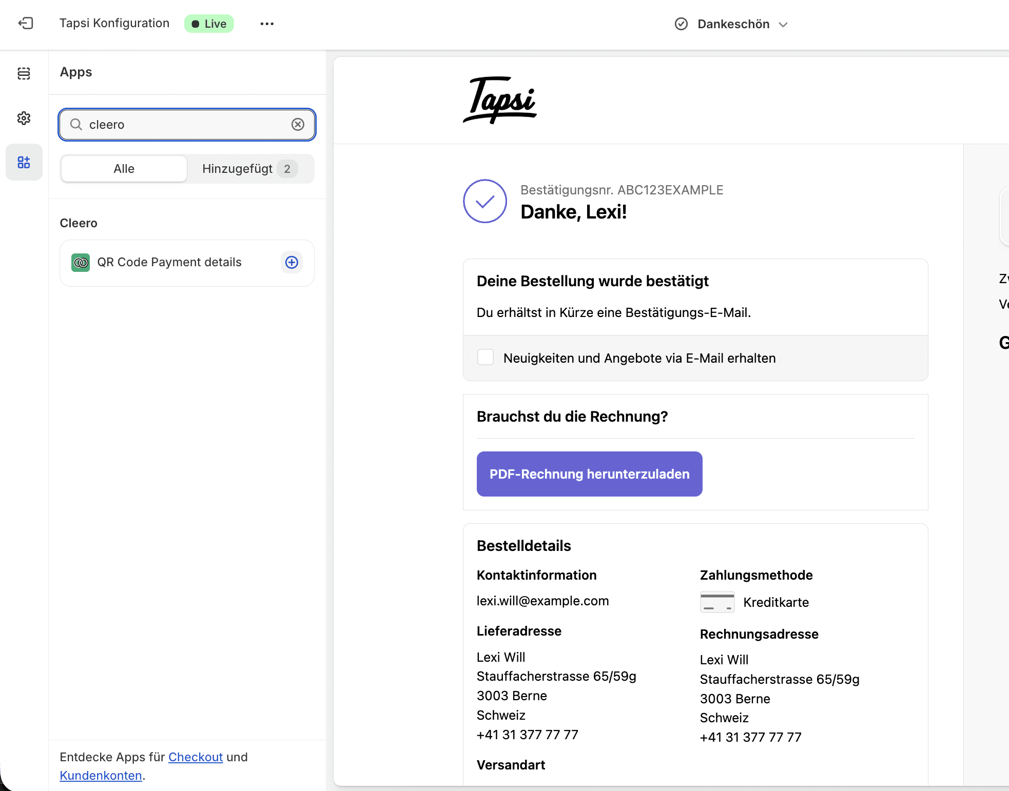 Suche nach Apps Cleero in Dankeschönseite
