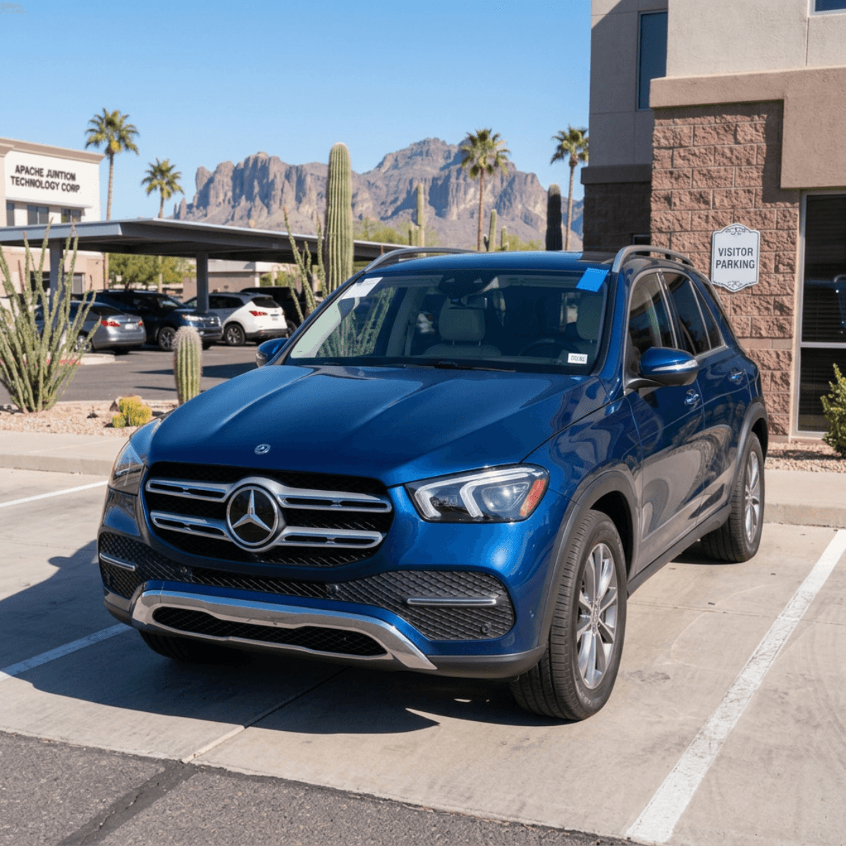 Blue Mercedes-Benz GLC with a new windshield replacement in Apache Junction, Arizona