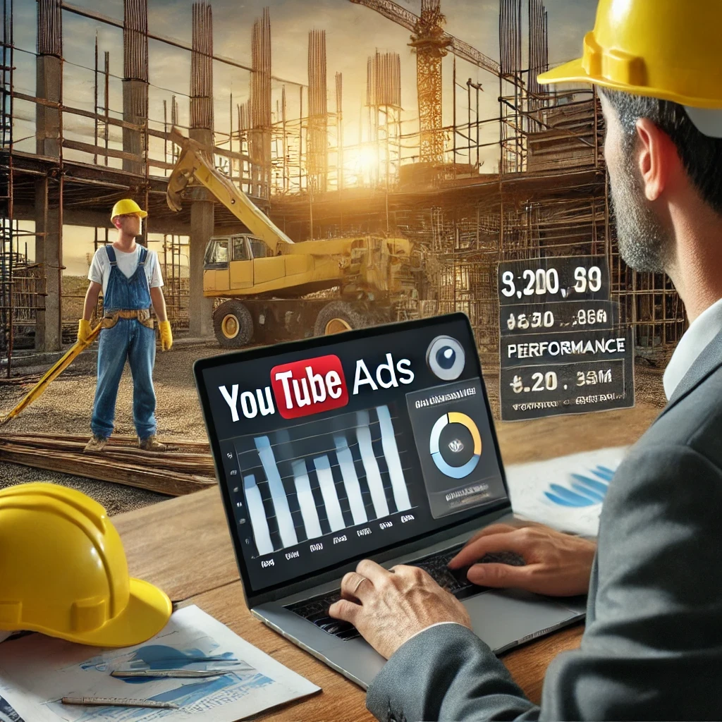 Capture d'écran d'une campagne YouTube Ads affichant des chantiers BTP pour attirer l'attention des utilisateurs.