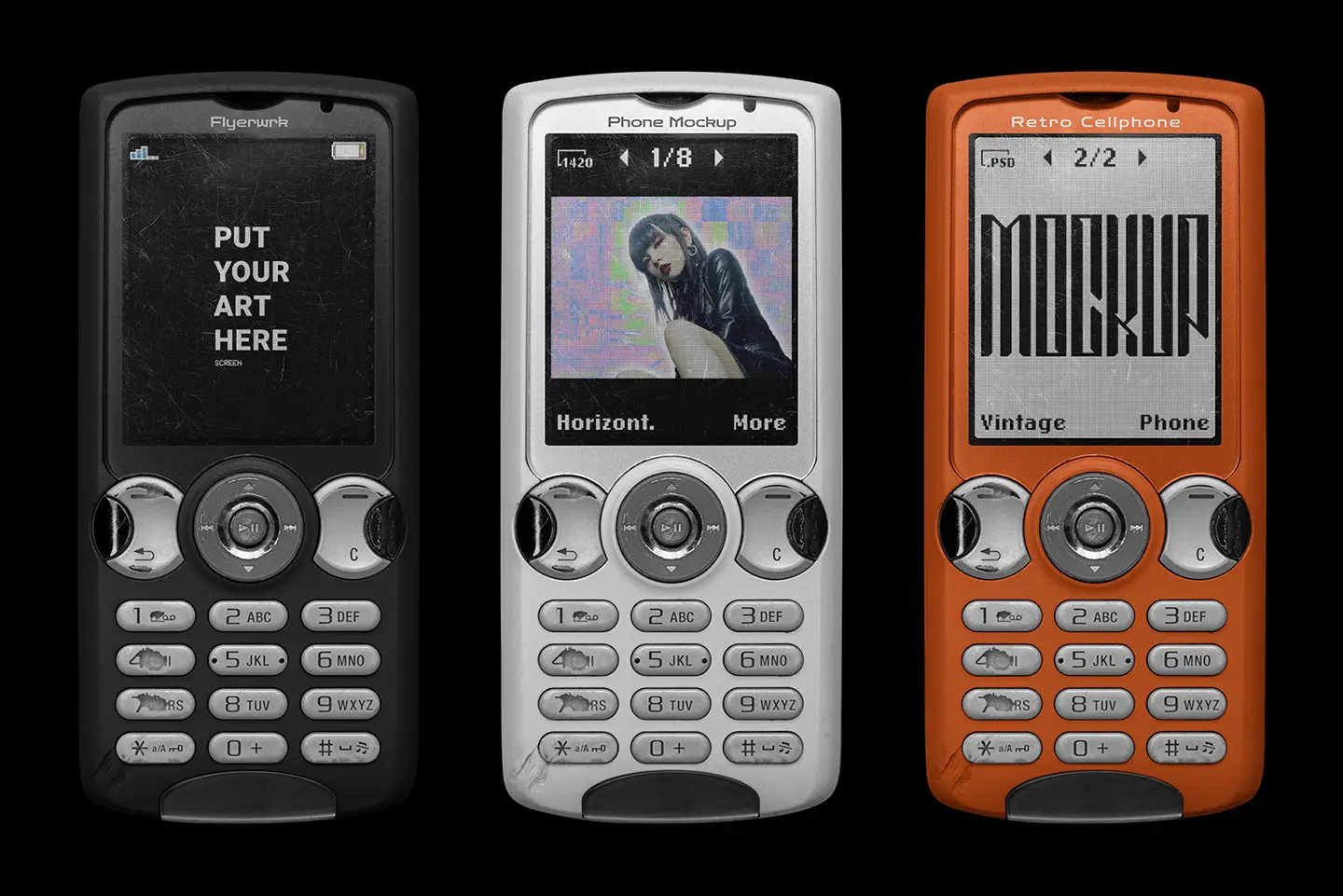 Retro mobile smart device mockup bundle with vintage PDA devices and screen artwork