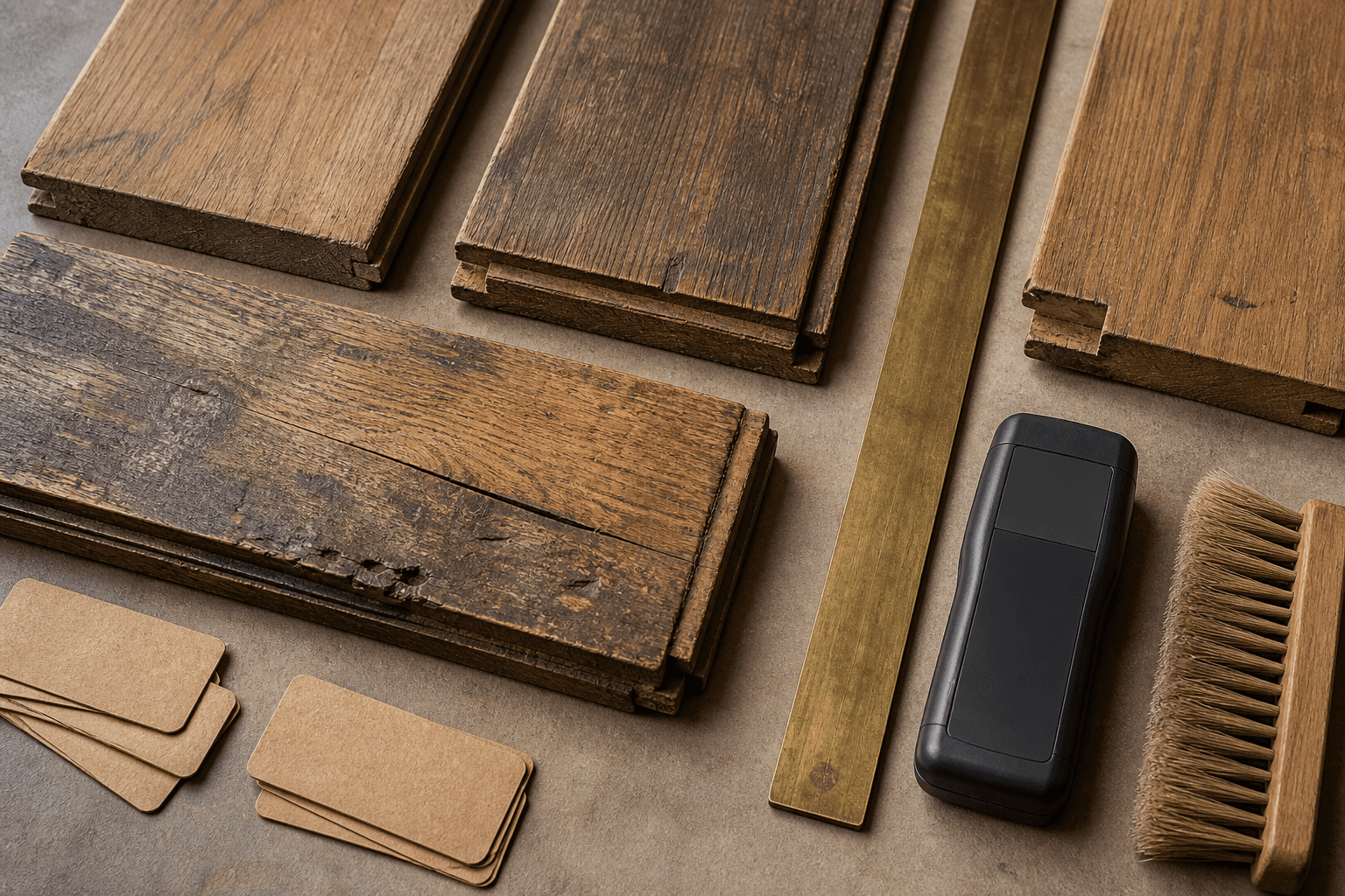 Contrôle des assemblages, de l'épaisseur et de l'état de lames de parquet ancien