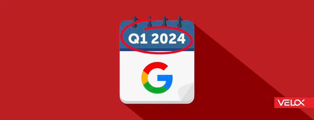 A red graphic showing a Google calendar icon with the words Q1 2024