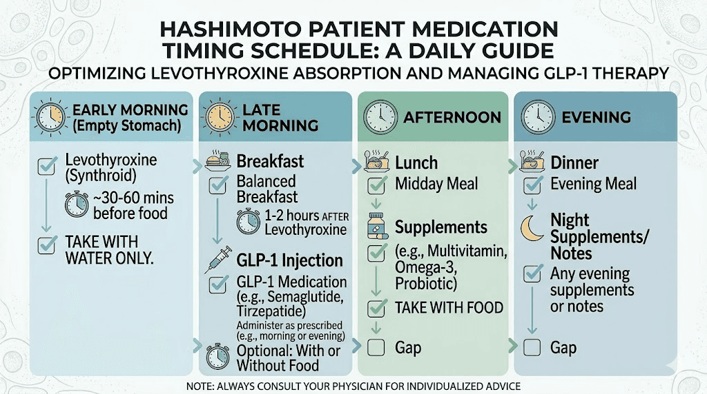 Daily medication timing guide for Hashimoto patients on GLP-1 therapy