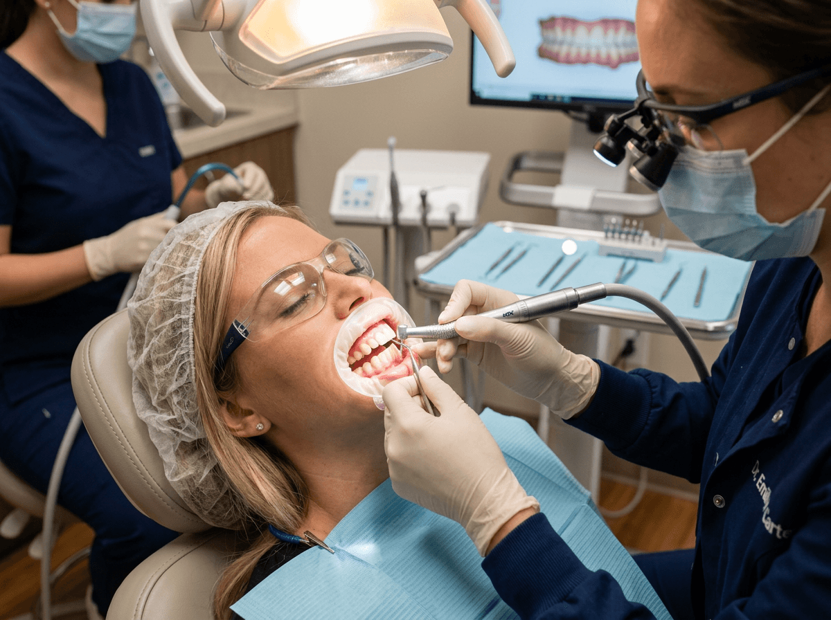 Doctor working on Porcelain veneers for a patient
