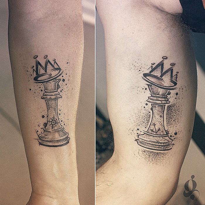 Dame & Roi - Petit Tatouage, Graphique & Blackwork, Tatouages Assortis par Julien Joolz à Grinoir Tattoo