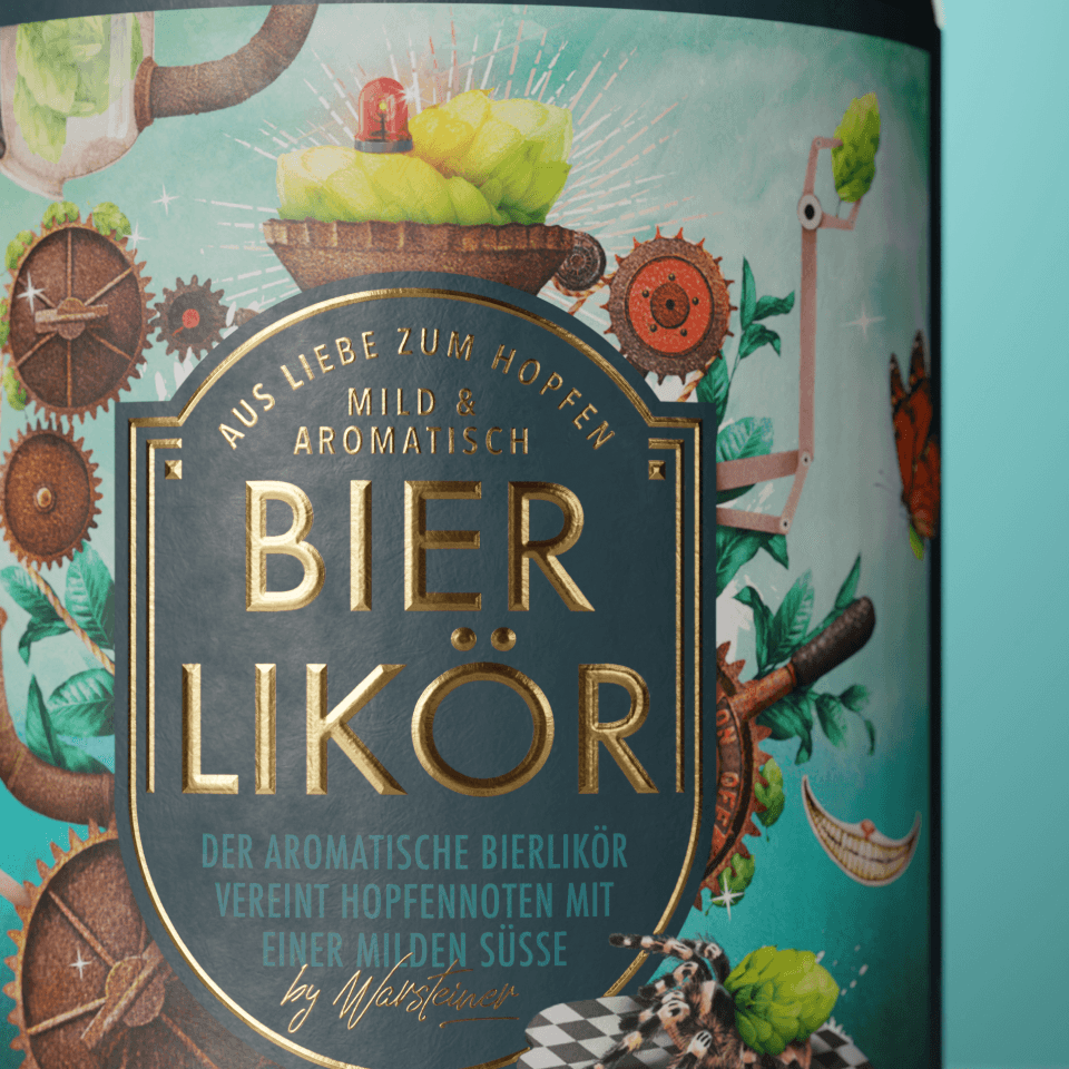 Warsteiner Beer Liqueur detail – bottle close-up with wordmark