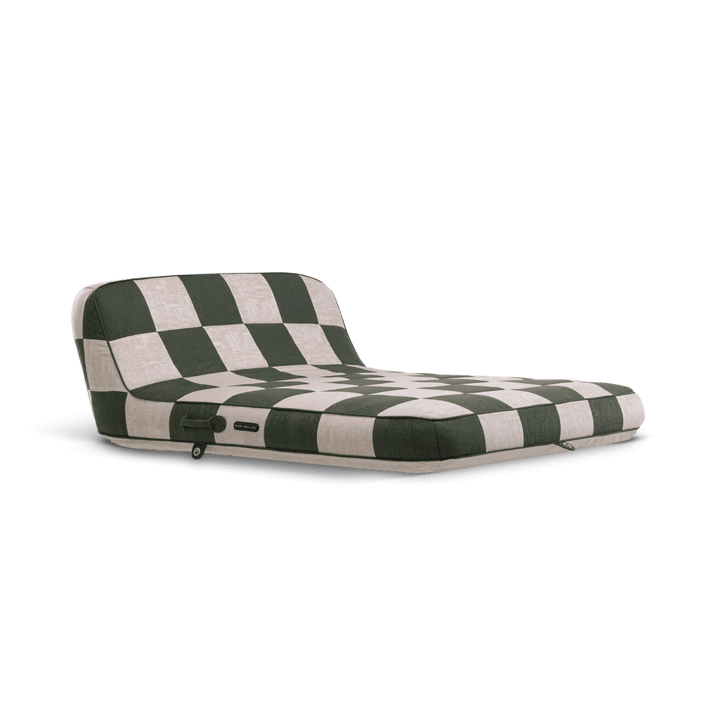Luxury double pool float in green-and-white patchwork jacquard