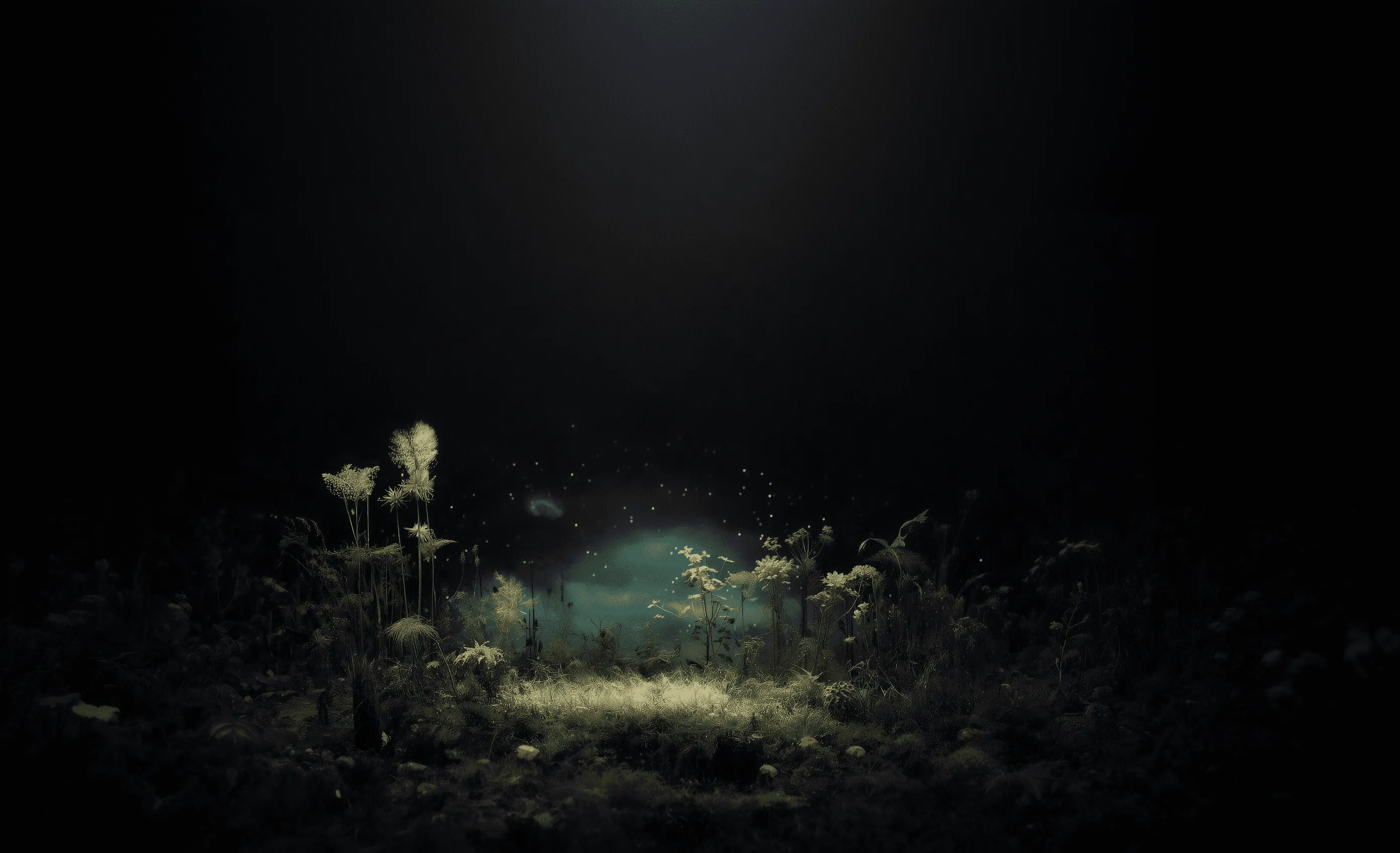 Illuminum glow from gaia plants illuminates a dark landscape. gaia.eco