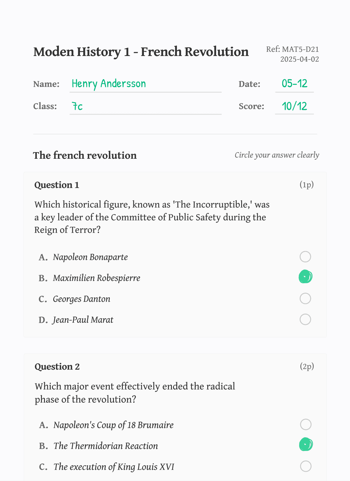 A list of names with corresponding columns and a set of fill-in-the-blank questions below them.