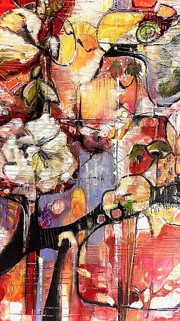 Peinture abstraite de fleurs par Odile Sauve.