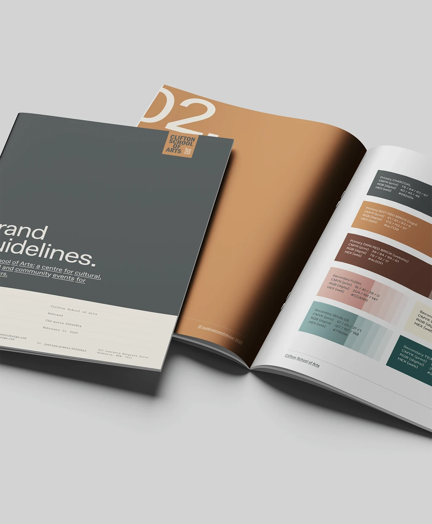 Clifton School of Arts brand style guide with logo, palette and typography design