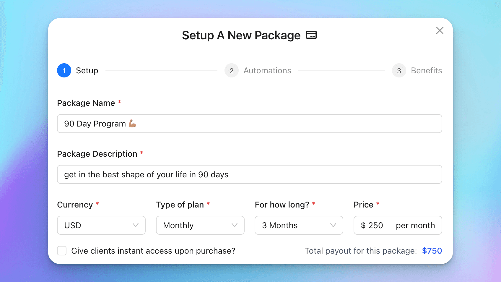 hubfit create a package