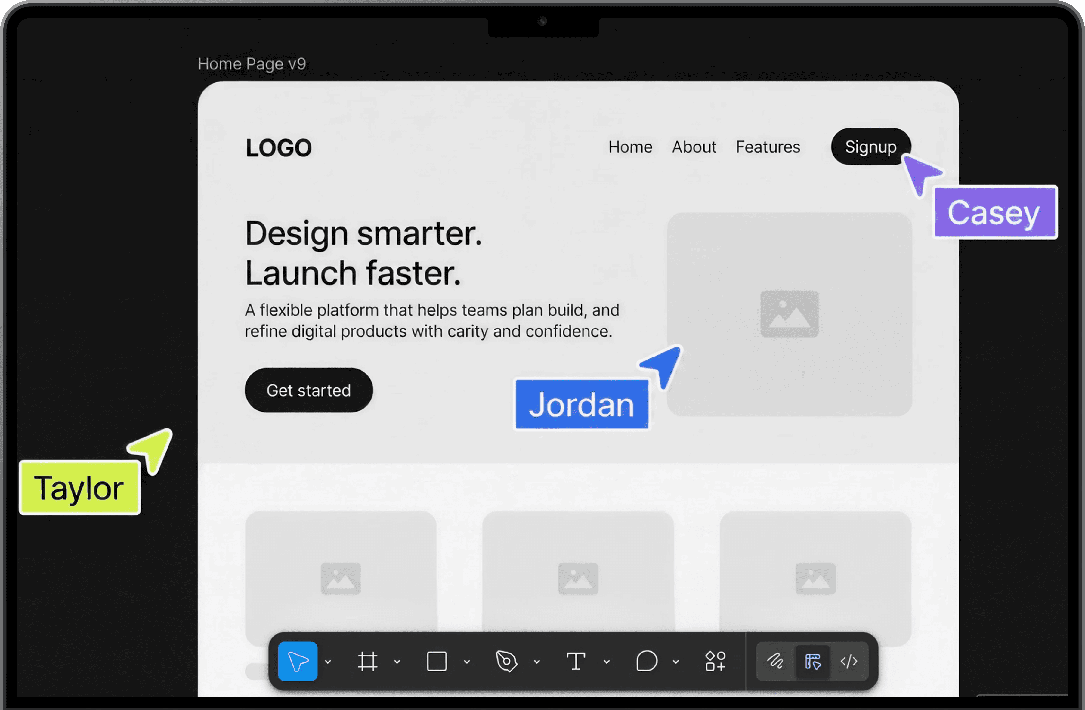 inimalist SaaS application web interface mockup showcasing responsive real estate design elements within an interactive editor framework.