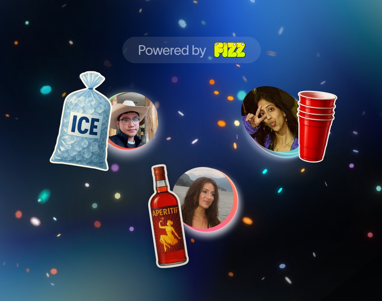 Interactive party invite feature showcasing customizable themes, effects, and presets for personalized event pages.