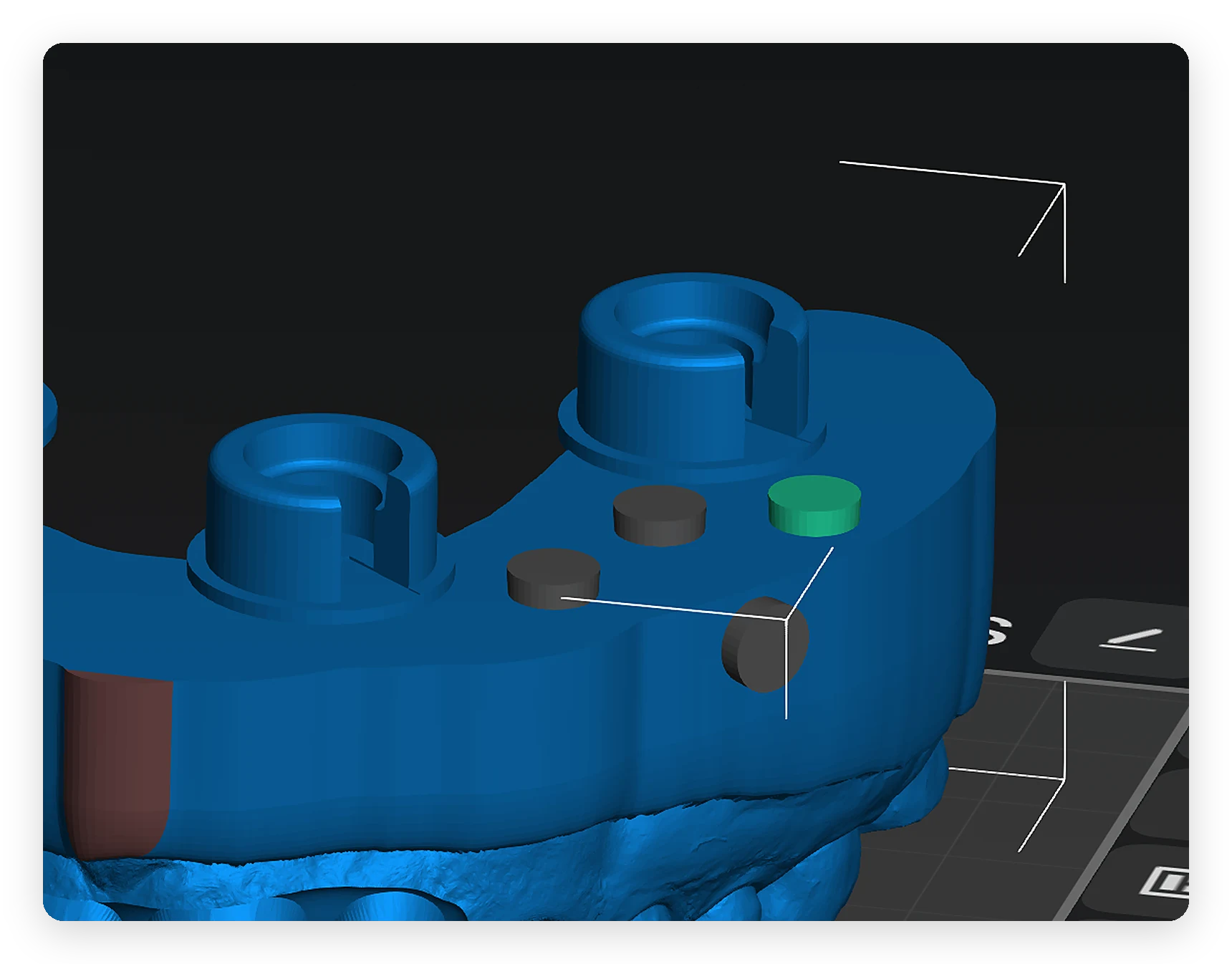 Boolean subtraction cylinders positioned on the closed model base to open it in the slicer