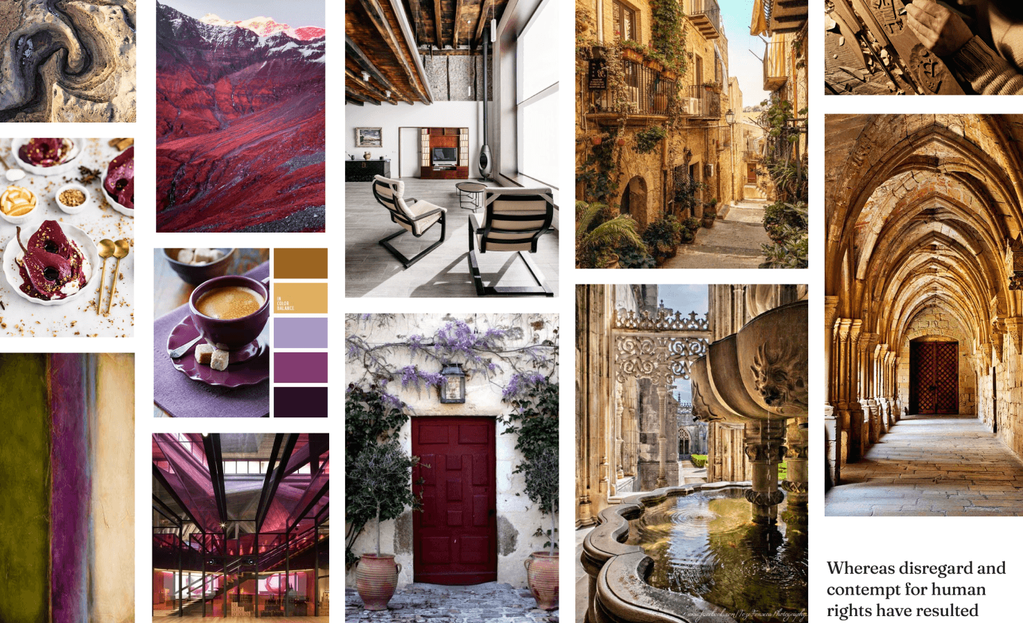 Moodboard con paleta de color, tipografía y referencias visuales para el rediseño de La Ruta del Císter