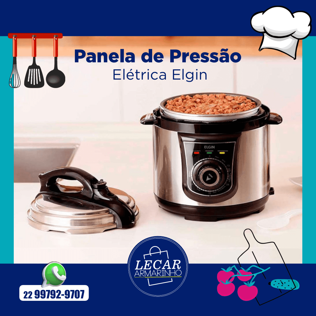 Panela de pressão elétrica Elgin disponível na Lecar Armarinho, Itaperuna - RJ. Eletrodoméstico eficiente e seguro para suas refeições. Compre na Loja Lecar Armarinho.