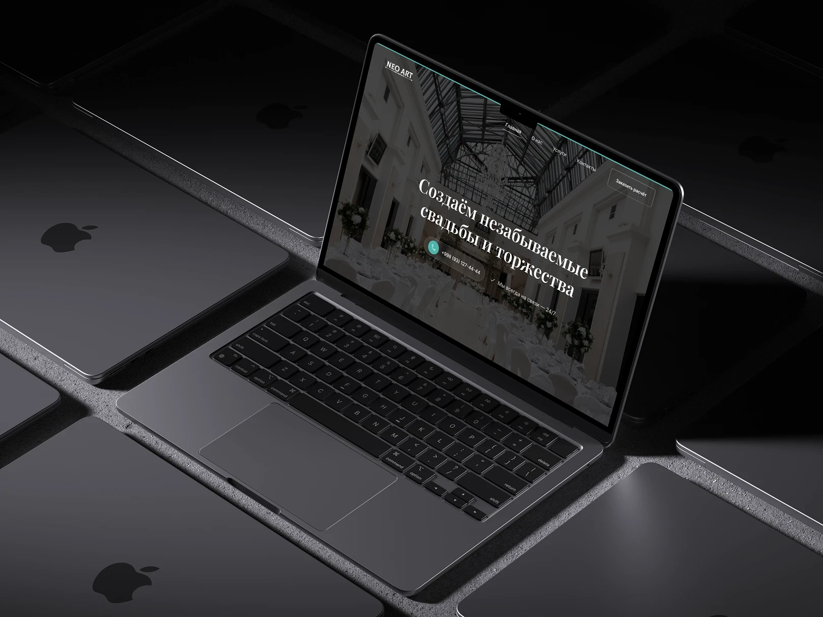 NeoArt Wedding website design displayed on MacBook — premium wedding agency landing page built in Framer
