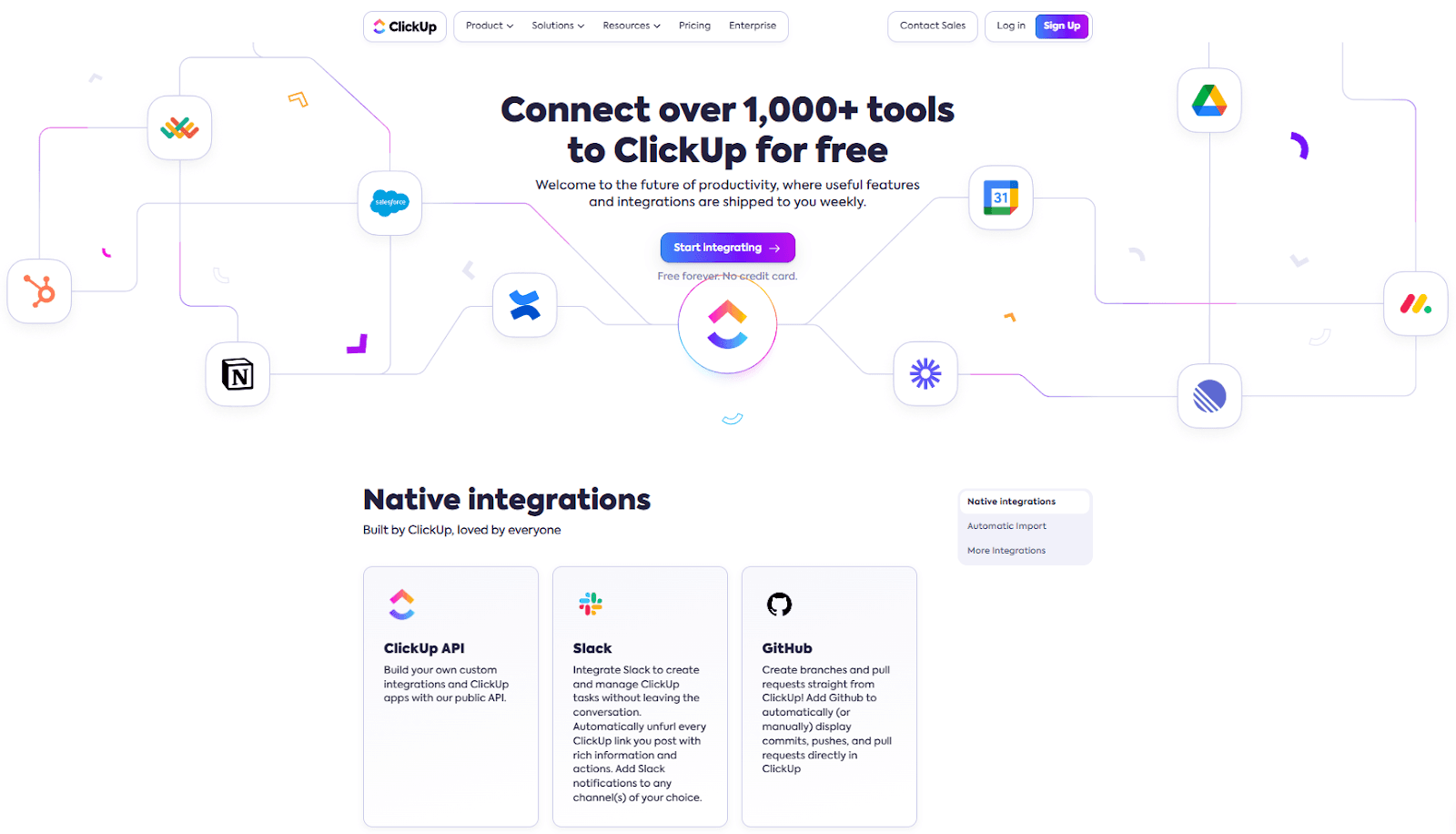 Screenshot of ClickUp's integrations page