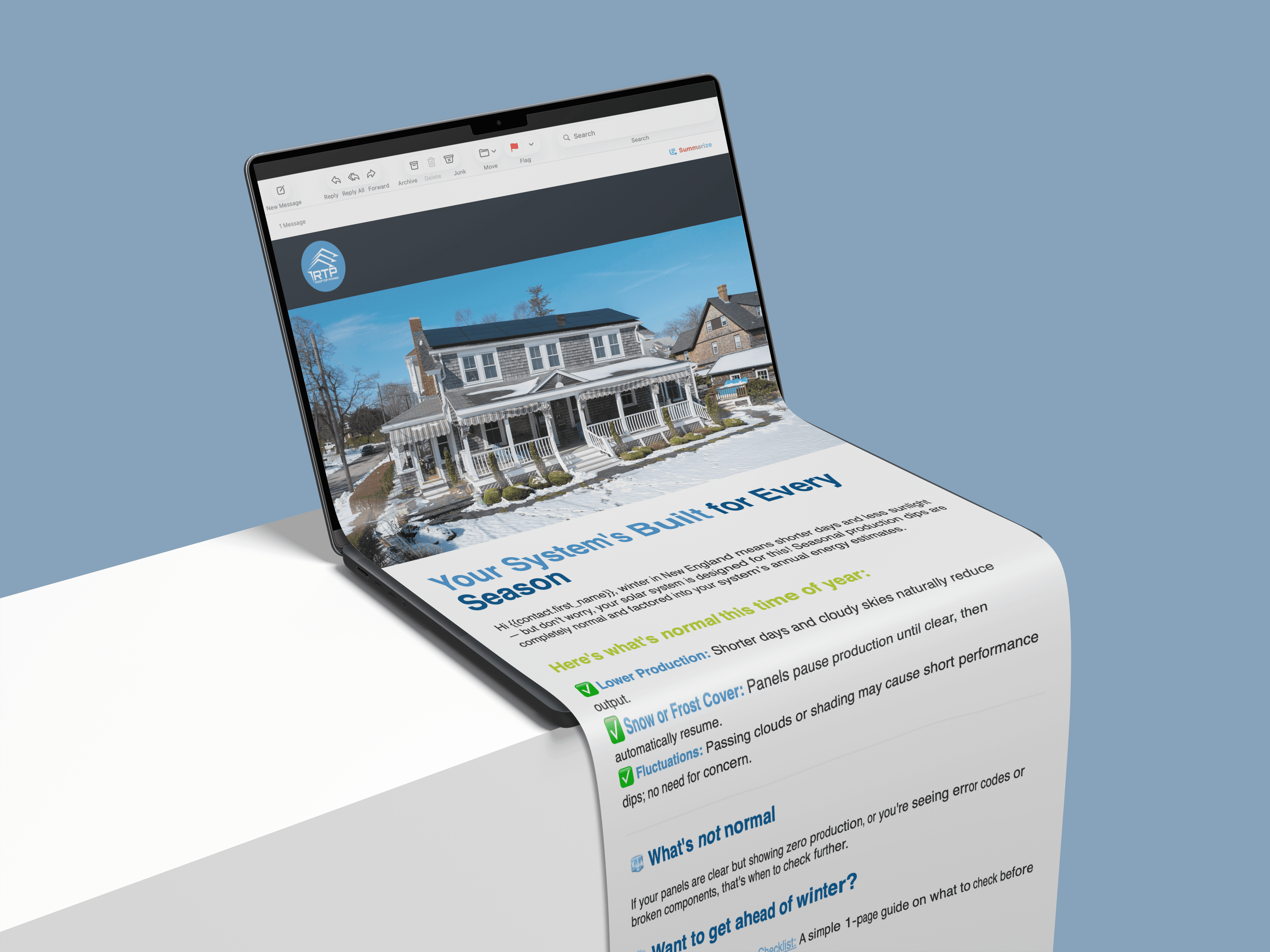 Rooftop Power Winter Solar Checklist Marketing Email